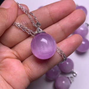 7-8g high quality Natural Kunzite 16mm spheres sterling silver pendant