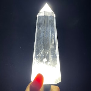 5.78&#39;&#39; Natural clear Quartz Crystal with blue angels feather inclusions Obelisk Wand 8sided tower Point crystal Healing-3
