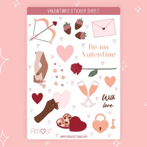 Valentines stickervel, liefde sticker vel, Valentijnssticker, Liefde sticker, Hart stickers, Valentijnsdag sticker, Roze stickers, Bujo