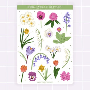Feuille d’autocollant de fleurs de printemps, autocollants de printemps, autocollant floral, feuille florale d’autocollant, feuille d’autocollant de fleur, autocollant botanique, floral de printemps