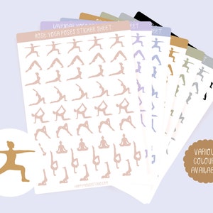 Hoja de pegatinas de yoga, Pegatinas de yoga, Poses de yoga, Yogui, Ilustración de yoga, Mindfulness, Pegatinas de fitness, Pegatinas de entrenamiento, Pegatinas de ejercicio