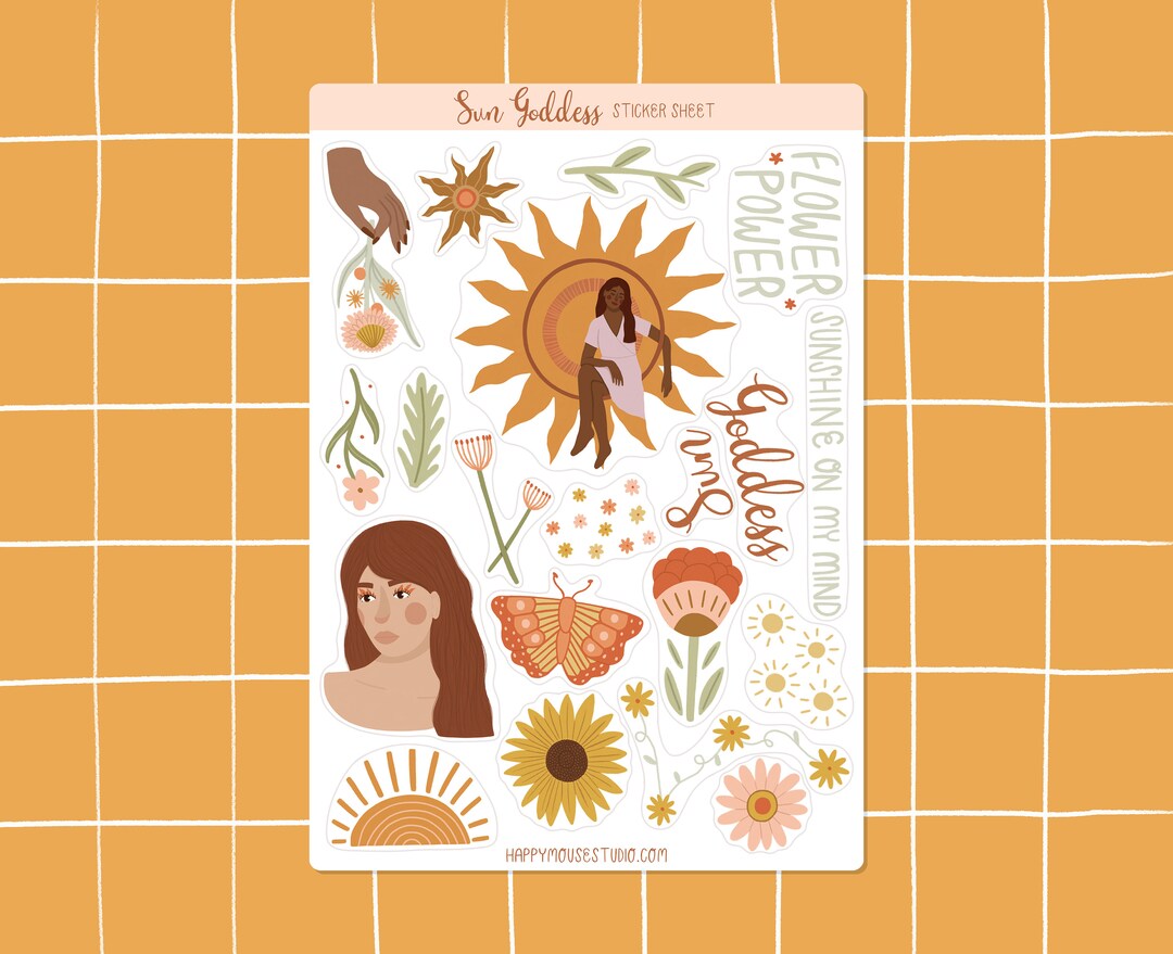 Sun Goddess Sticker Sheet Summer Stickers Nature Plant - Etsy UK