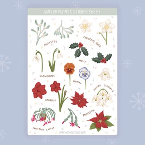 Foglio adesivo per piante invernali, Adesivi invernali, Adesivi stagionali, Adesivi floreali, Adesivi botanici, Adesivi natalizi, Bujo, Planner
