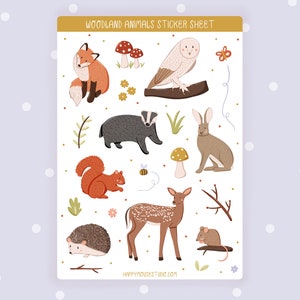 Foglio adesivo Woodland Animals, Adesivi animali, Adesivi natura, Adesivi autunnali, Adesivi autunnali, Adesivi Bujo, Diario, Planner, Carino