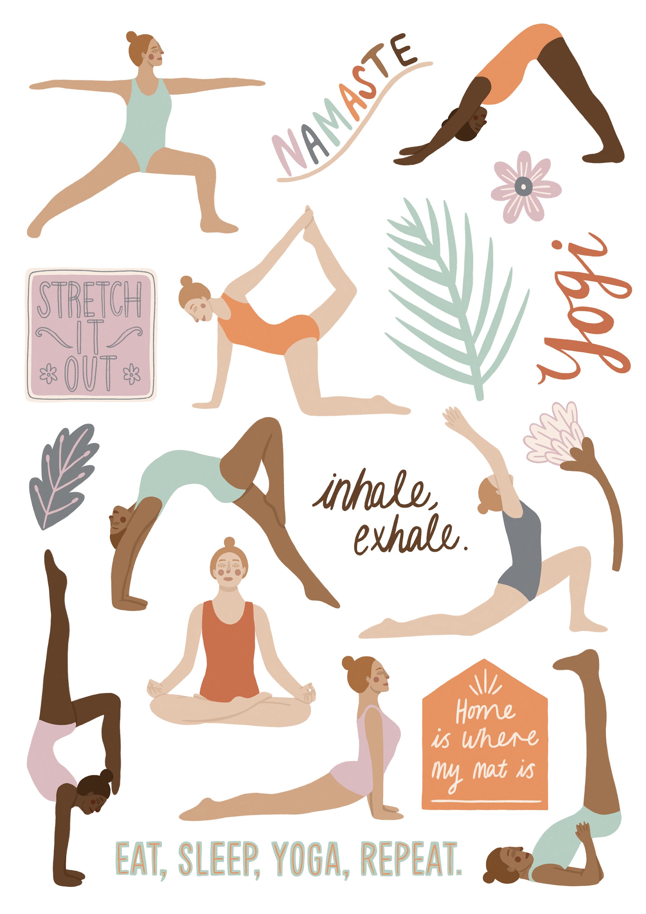Yoga Sticker Sheet Yoga Stickers Cute Illustrated Sticker Etsy