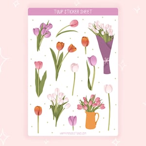 Tulpenstickervel, Lentestickers, Tulpenstickers, Bloemenstickervel, Bloemenstickervel, Botanische stickers, Voorjaarsbloemen, Tulpen