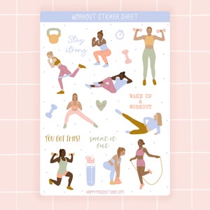Hoja de pegatinas de entrenamiento, hoja de pegatinas de fitness, pegatinas de entrenamiento, pegatinas de fitness, pegatinas de gimnasio, pegatinas de salud, pegatinas deportivas, diario