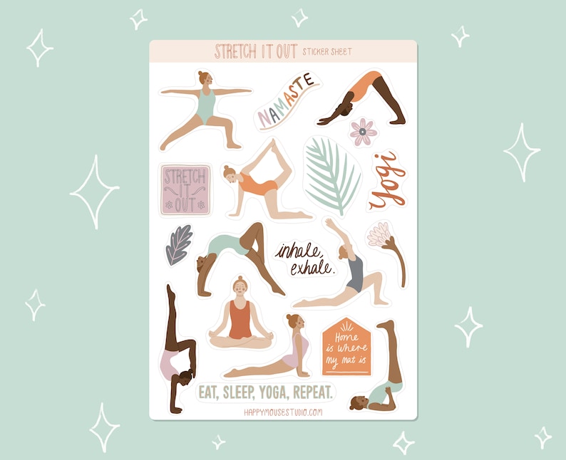 Yoga Sticker Sheet Yoga Stickers Cute Illustrated Sticker Etsy UK