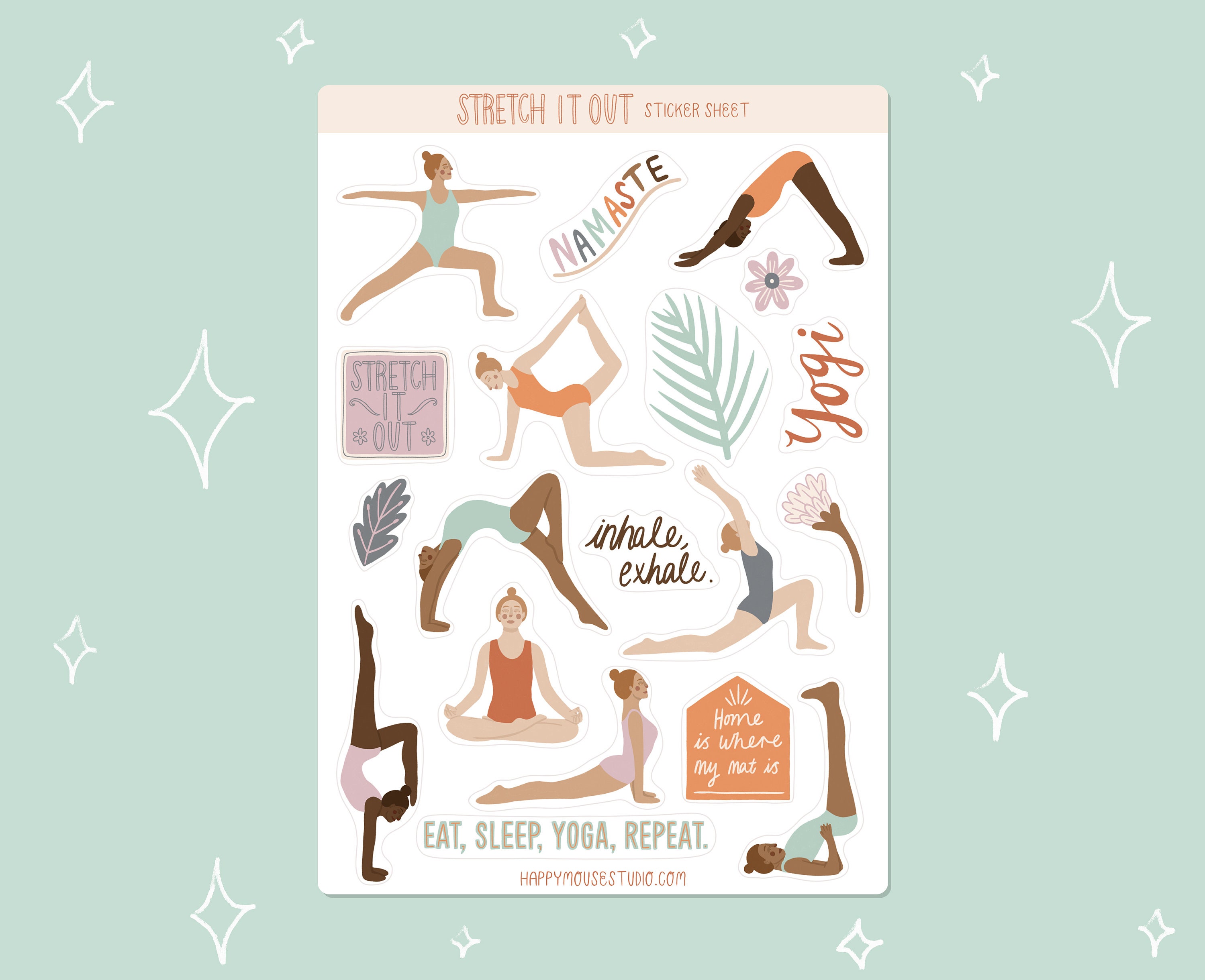 Yoga Phrases & Icons Sticker Sheet - 4x6, Set of 11 Inspirational  Yoga-themed
