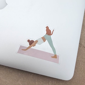 Autocollant vinyle yoga chat, autocollants pour ordinateur portable, autocollants hydroflask, autocollants imperméables, autocollant voiture, autocollants résistants aux intempéries, autocollants de yoga, yogi