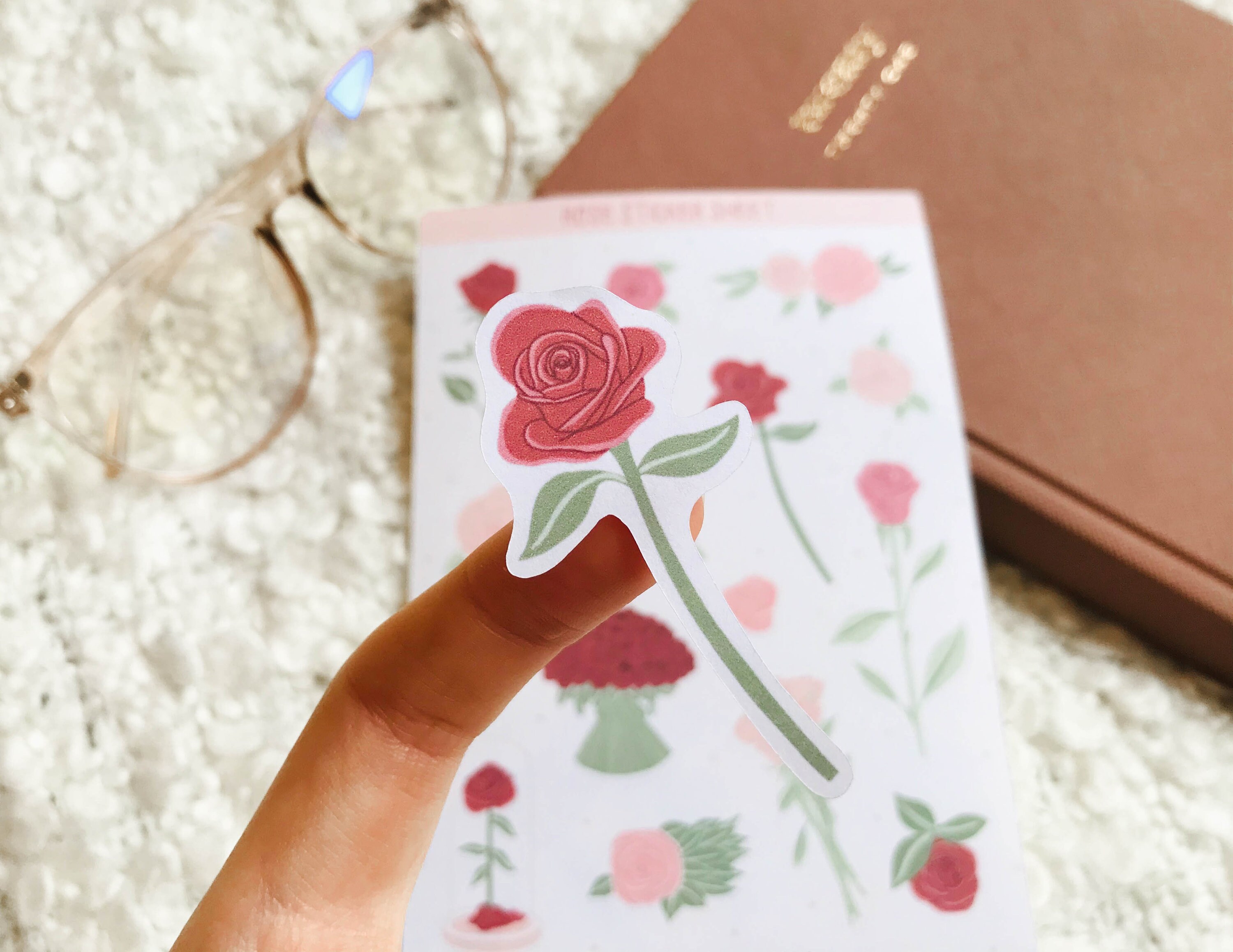 Rose Sticker Sheet Rose Stickers Floral Sticker Sheet - Etsy