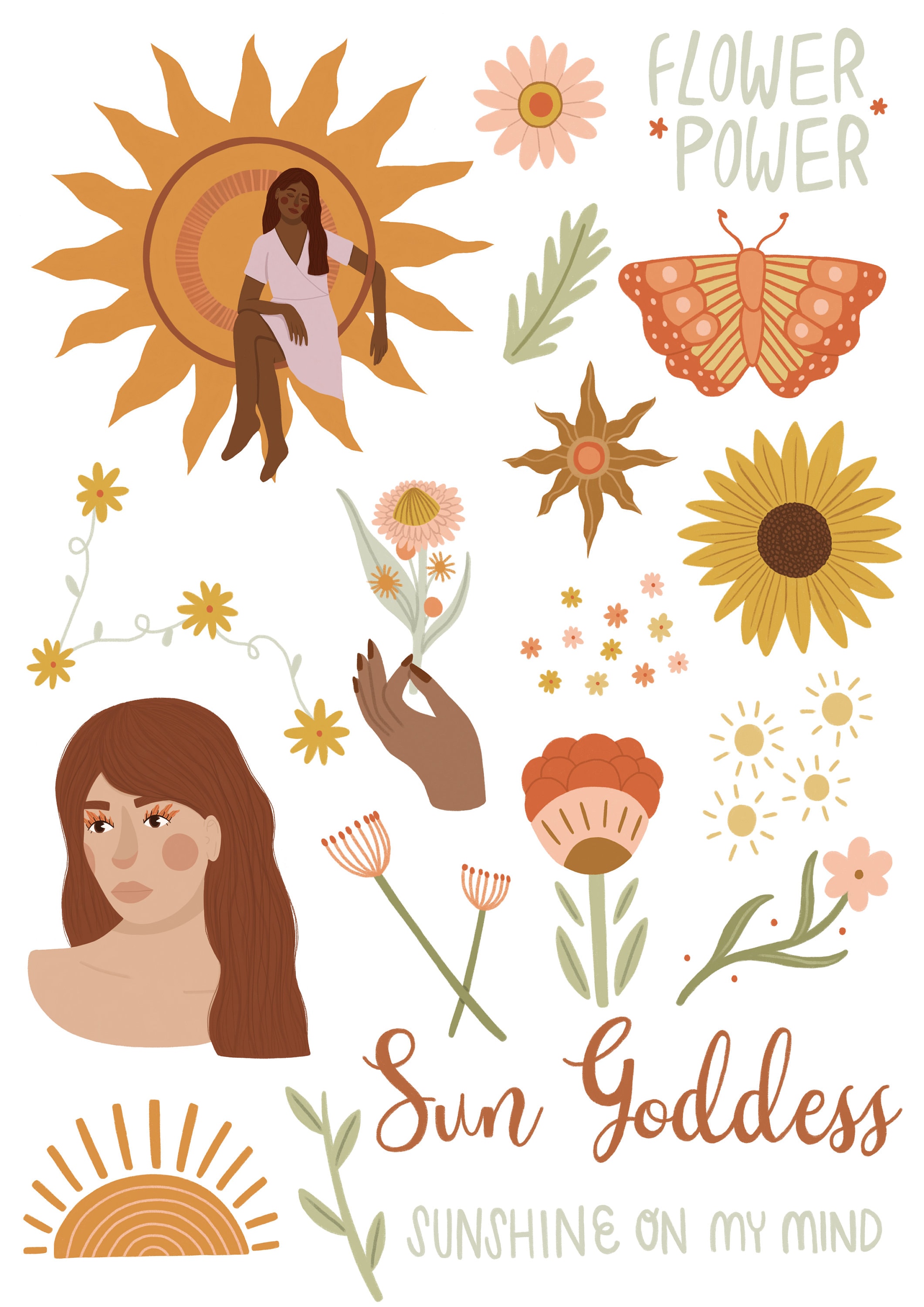 Sun Goddess Sticker Sheet Summer Stickers Nature Plant - Etsy UK