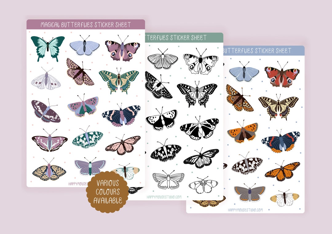 Butterfly Sticker Sheet, Butterflies, Butterfly Stickers, Insect ...