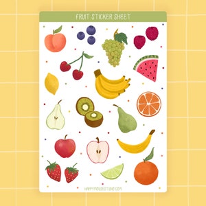 Foglio di adesivi per frutta, adesivi per frutta, adesivi per alimenti, adesivi Bujo, adesivi per pianificatore, adesivi per diario, adesivi per la salute, tracker alimentare, carino