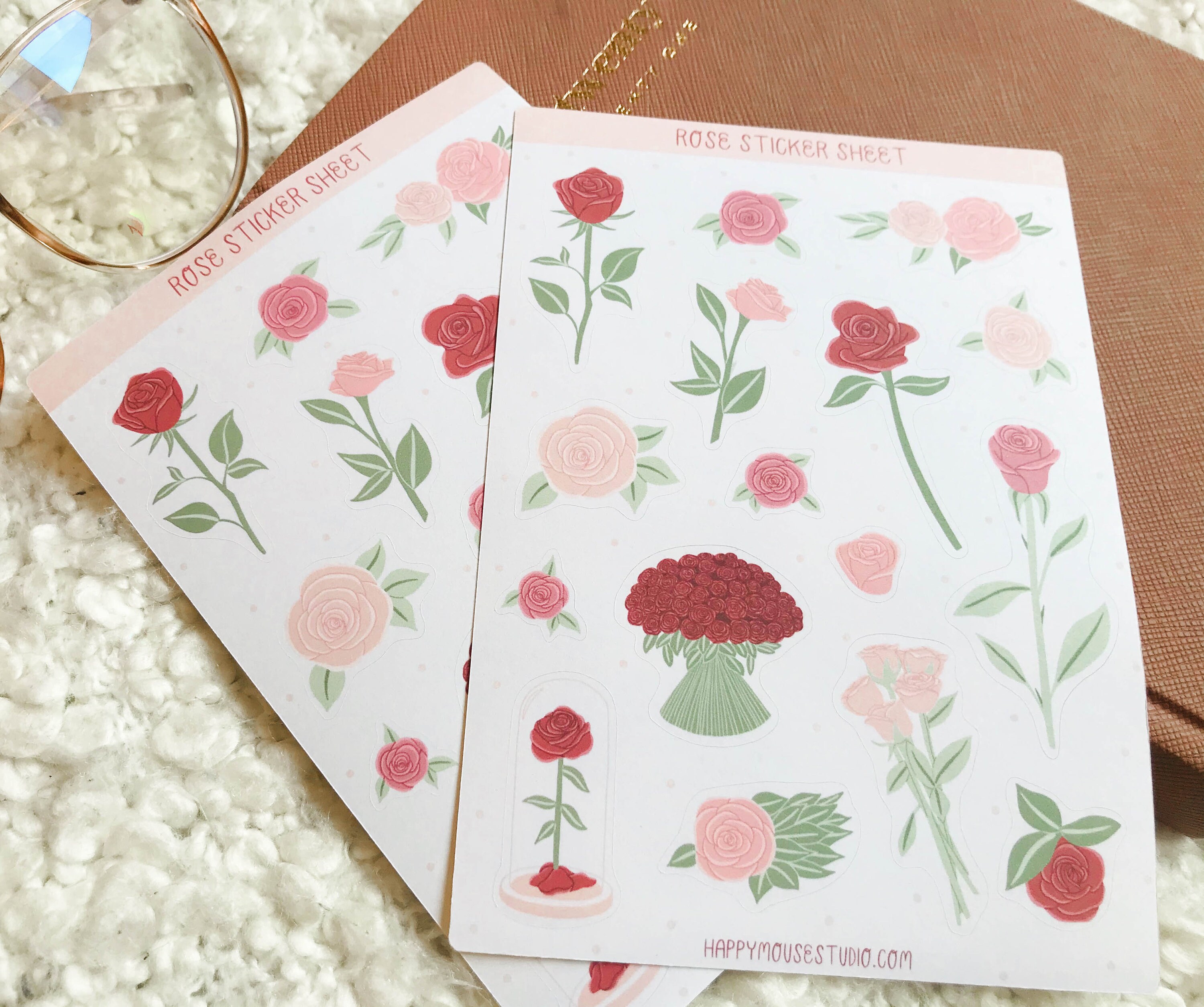 Rose Sticker Sheet Rose Stickers Floral Sticker Sheet - Etsy