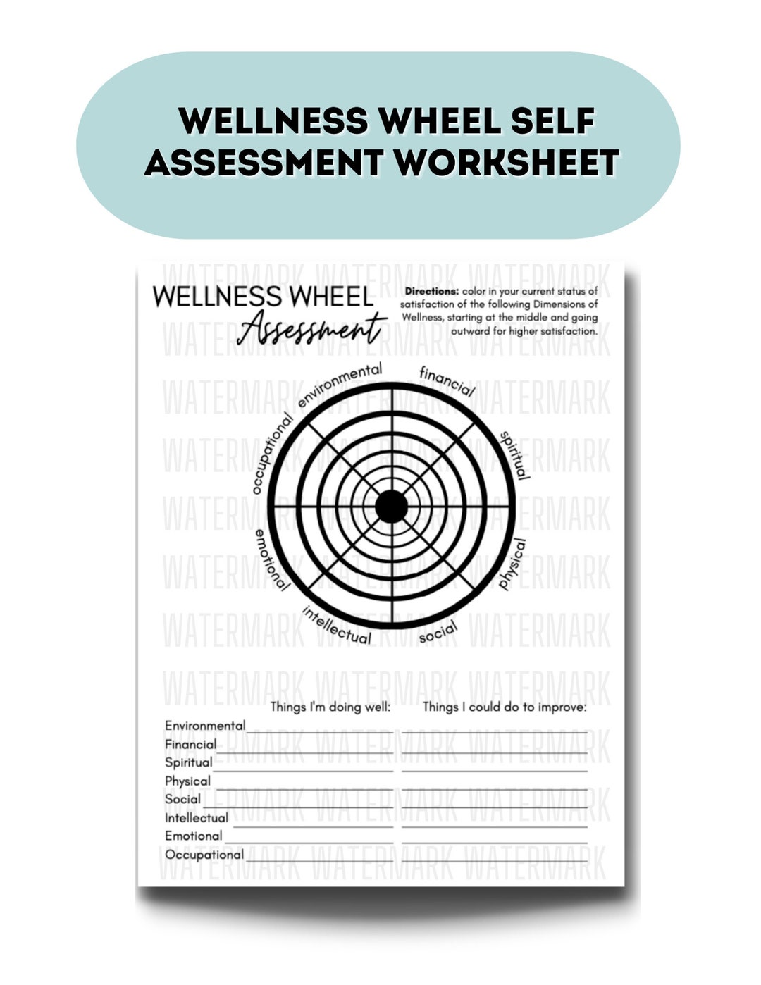Dimensions of Wellness Selfassessment for Mental Health Etsy
