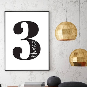 Poster "Tre" * Lettera 3 *3* Cameretta * Imparare i numeri * Galleria Allegra * Ritorno a scuola * Scuola * Asilo