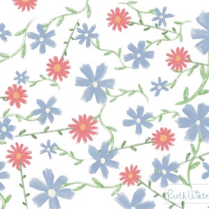 Fiori blu e rosa, biglietto di auguri