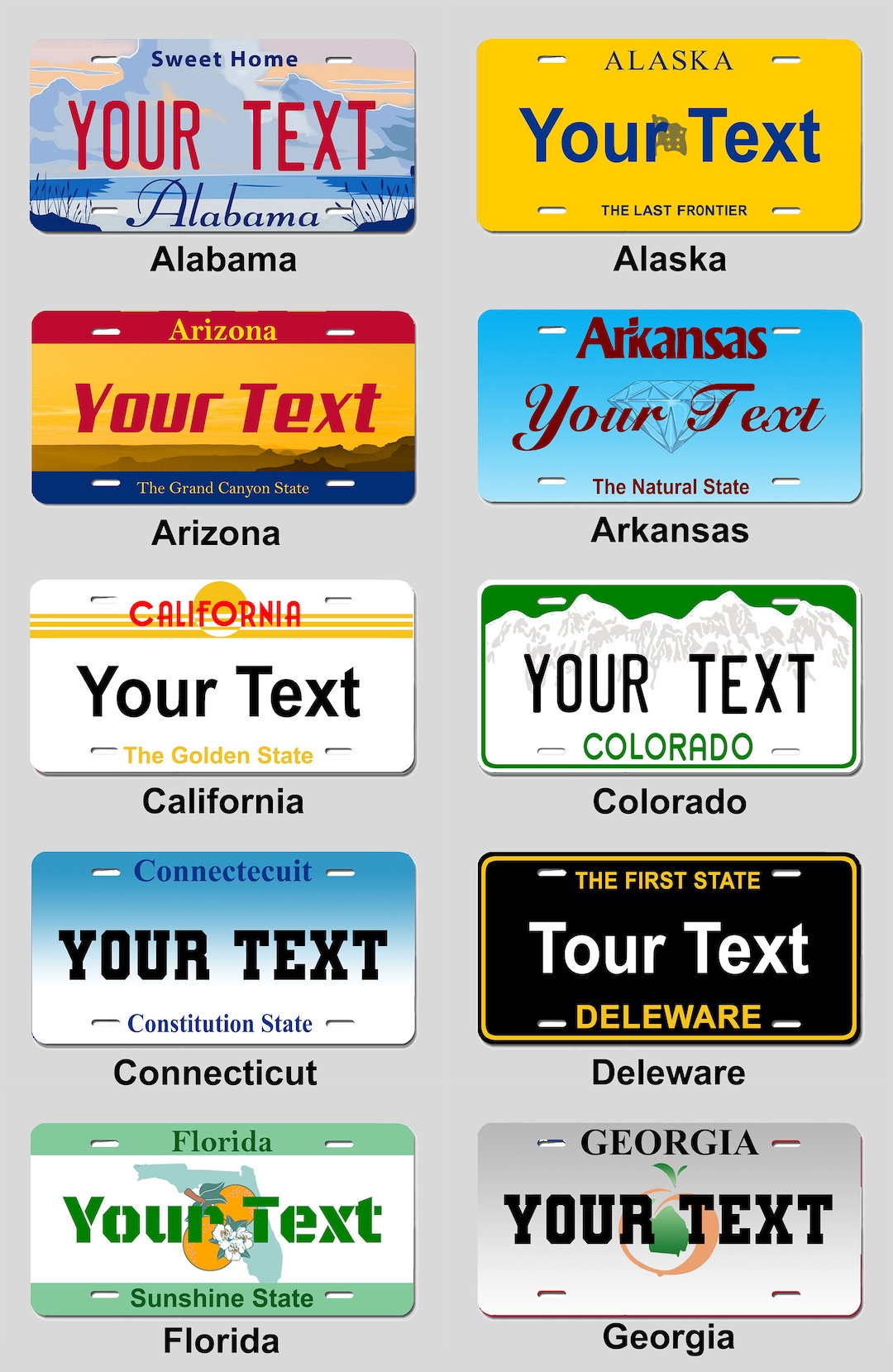 Customizable U.S. State License Plate, Personalized Auto Vanity Plate ...