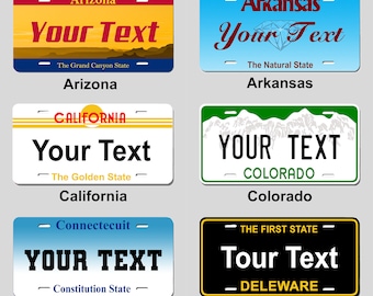 Customizable U.S. State License Plate, Personalized Auto Vanity Plate