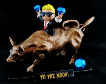 Hand painted WSB - Wall Street Bull with diamond hands and a rocket to the moon