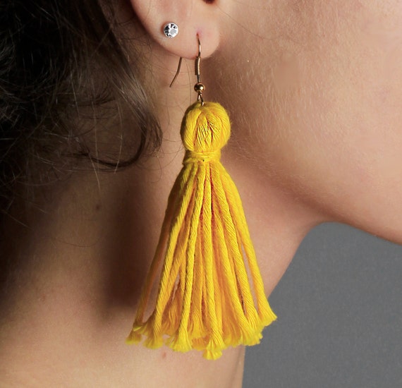Yellow Earrings Sterling Silver Tassel Earrings Retro Etsy