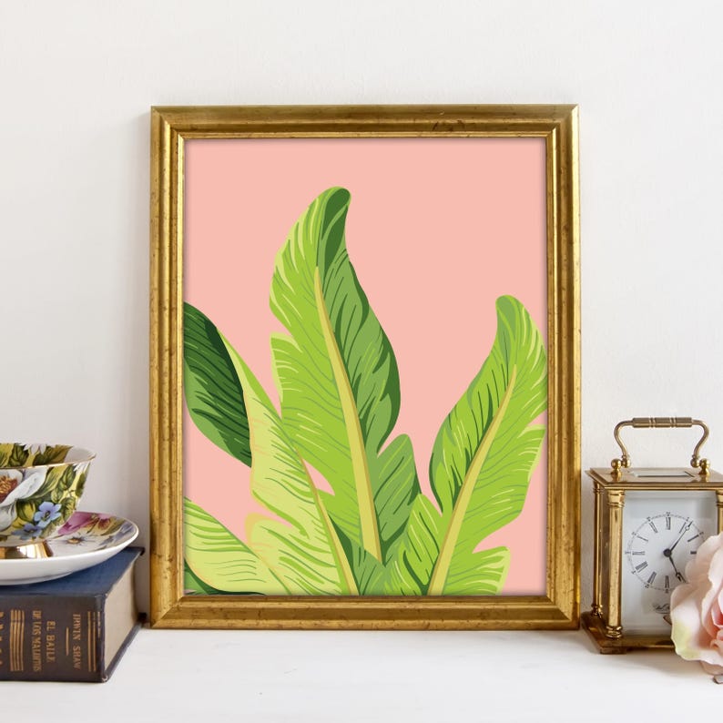 banana leaf art tropical print palm leaf decor printable
