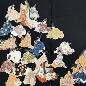 Mästerverk Handmålad Oskräddad Karimui Chirimen Siden Tomesode 36 Odödliga Poeter Broderi Tråckeltrådar Upcycle Remake Kvinnans Klänning