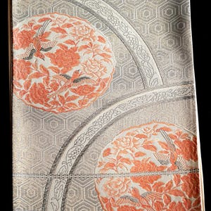 Unused Nishijin Silk Fukuro Obi, Suzhou Embroidery, Birds, Platinum Leaf, Japanese Kimono Ex Con Display, Table Runner Originally 2500 USD