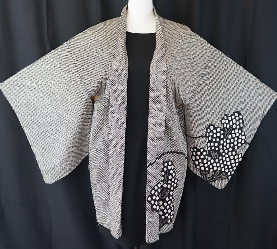 Unused Black & White Shibori Silk Haori Vintage J… - image 4