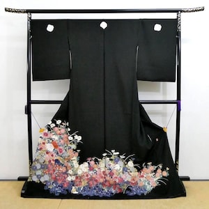 Hama Chirimen Signed Designer Work Untailored Tomesode, Japanese Vintage Silk Karimui Kimono, Basting Threads, Upcycle Remake Women's Dress