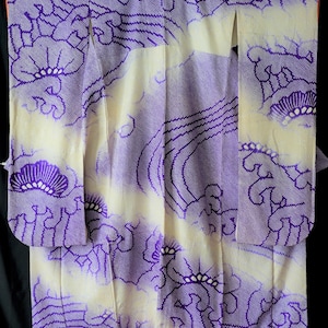 Fabulous Shibori Furisode Silk Vintage Japanese Kimono, Rough Waves, Tie-Dyed Dry Cleaned Ex Cond Wear Now, Wedding Women&#39;s Robe Size Medium