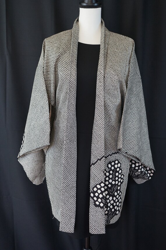 Unused Black & White Shibori Silk Haori Vintage J… - image 3