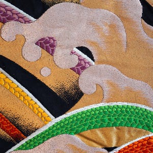 Obi Fukuro in seta Nishijin Six-Pass Patten inutilizzato, Tachibami Raging Waves, filo d'oro e d'argento, kimono giapponese da ex combattente o runner da tavola