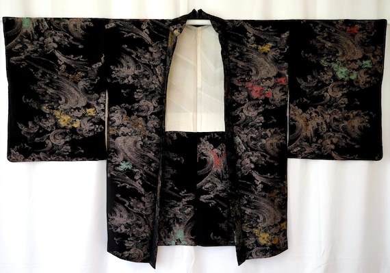 Stunning Unique Raging Waves Pattern Silk Haori, … - image 2