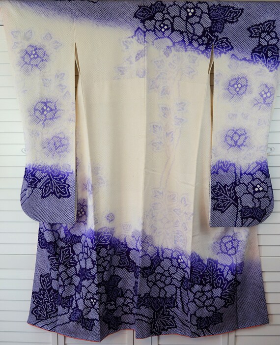 Stunning Shibori Furisode Silk Purple Vintage Jap