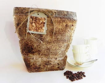 Coffee gift bag, coffee lover favors bag, brown paper gift wrap bag, coffee accessories