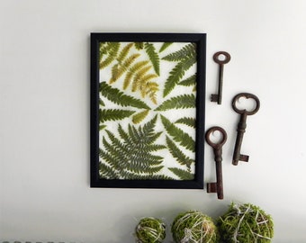 Pressed fern art in frame, fern leaf home decor hygge, botanical inspired housewarming gift idea