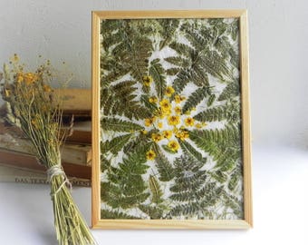 pressed fern flower art, wood framed wall art, kids room decor, woodland art, floral  art gift, mothers day gift