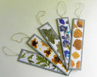 Handmade paper bookmark set of 5 unique pressed flower in vintage style book marks gift