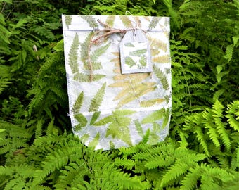 Greenery Gift Bag, Real Fern Handmade Paper Favor Bags