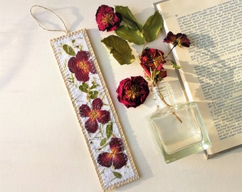 Pressed roses flower bookmarks, handmade book lovers hygge gift