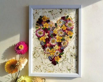 Pressed flower heart art framed mother day gift