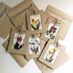 Real pressed flower hand made paper unique cards and envelopes set of 5 for all occasions