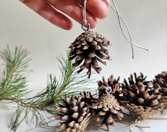 Natural Pine Cone Ornaments 10 psc Eco Christmas Hanging Decorations