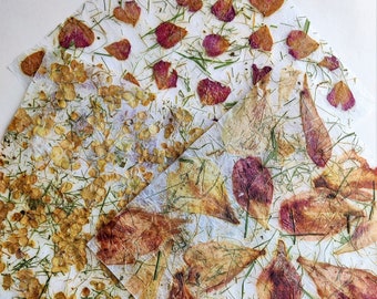 Pressed Flower Petals Handmade Paper 3 sheets for Gift, Art Journal, Mixed Media, Design, Craft, Card Making