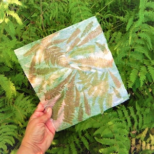 Handmade paper with real fern. Pressed fern decorative paper.