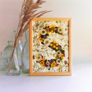 Pressed flower name letters personalized gift,  wall art decor