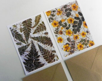 Natur Postkarten Set, gelbe Blume, Farnblatt Druckkarten