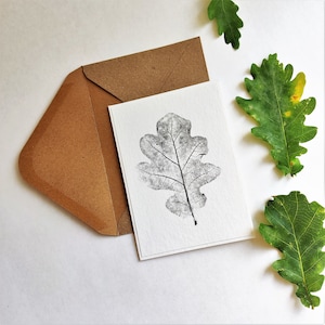Oak leaf blank card, minimalist botanical black white monoprint one card